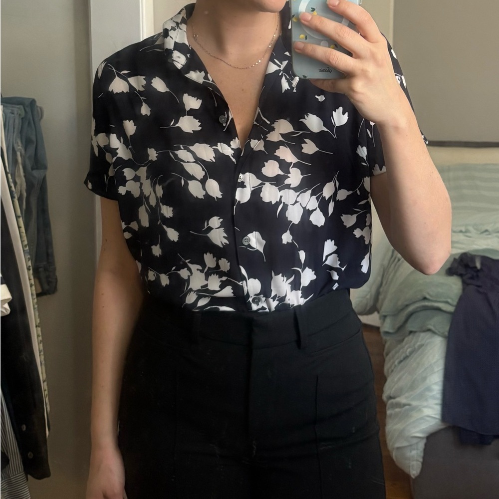 J. Crew Black and White Floral Button Down Shirt